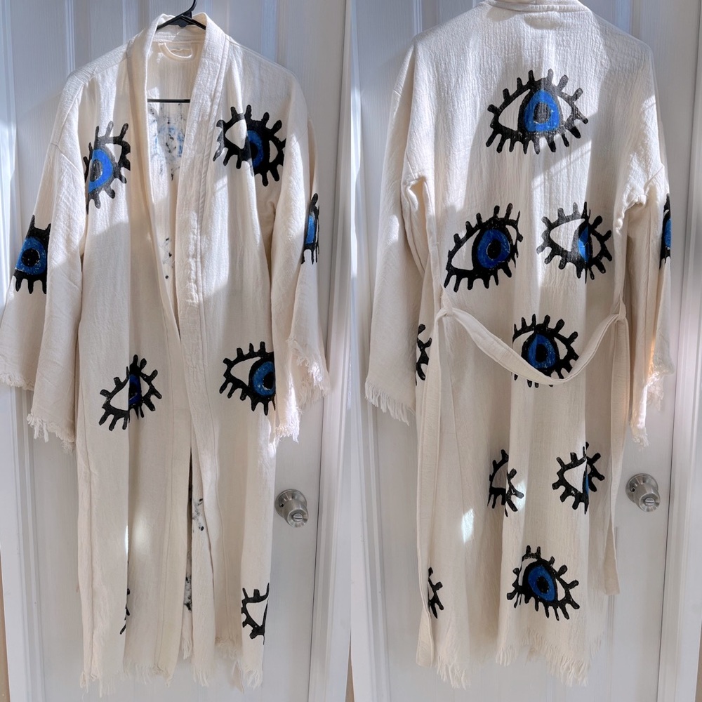 Hand painted Evil eye cotton cover-up/wrap/lounge robe - one size